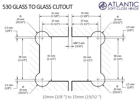 Atlantic Hydraulic Soft Close Hinge - Glass to Glass - Pair